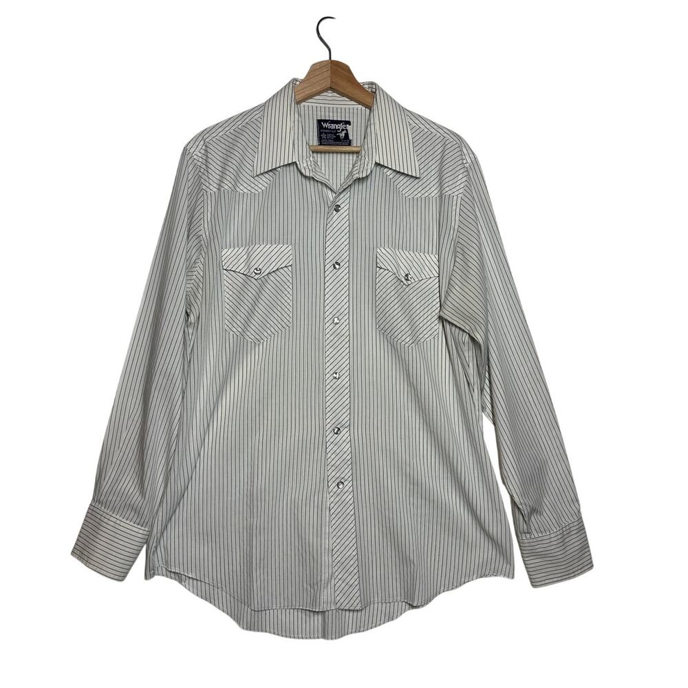 Vintage Wrangler Cowboy Cut Pearl Snap Western Shirt Men's Made USA 17x35 Stripe